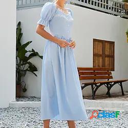Per donna Abito linea A Vestito longuette Blu Manica corta A