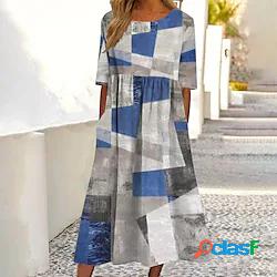 Per donna Abito linea A Vestito maxi Blu Mezza manica Color