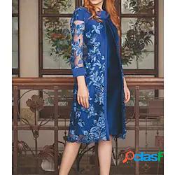 Per donna Vestito due pezzi Abito al ginocchio Blu Manica a