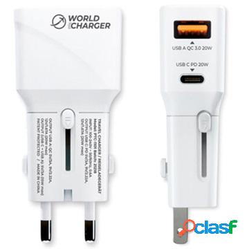 Prio Fast Charge World Travel Adapter con USB-A, USB-C - 20W