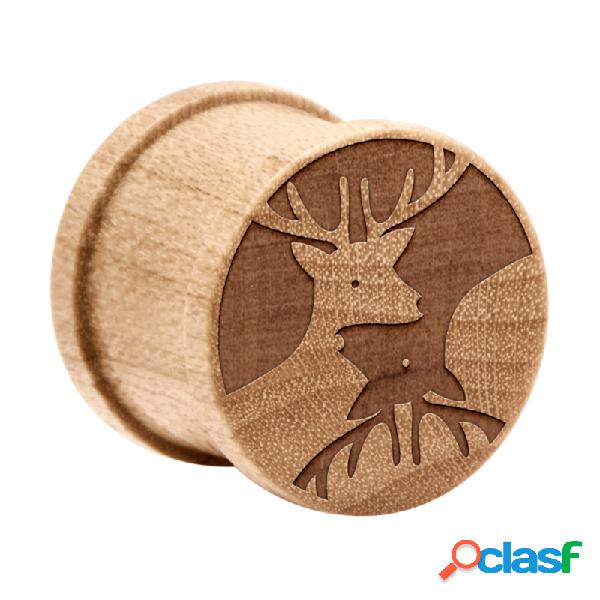 Ribbed Plug (in legno) con laser engraving "deers" Legno