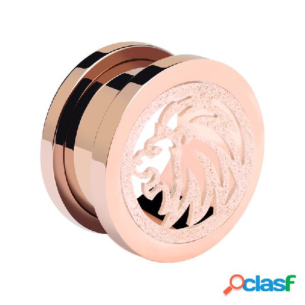 Screw-on tunnel (surgical steel, rose gold) con lion design