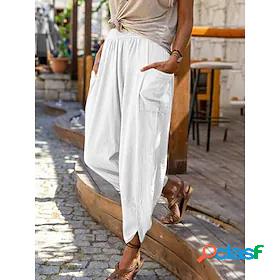 Spring Summer Womens Casual Wide-Leg Cotton Linen Loose