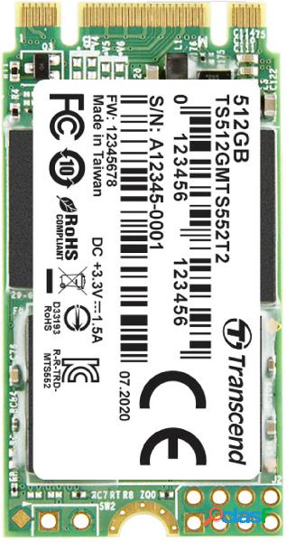 Transcend MTS552T2 512 GB M.2 PCIe NVMe SSD 2242 SATA 6 Gb/s