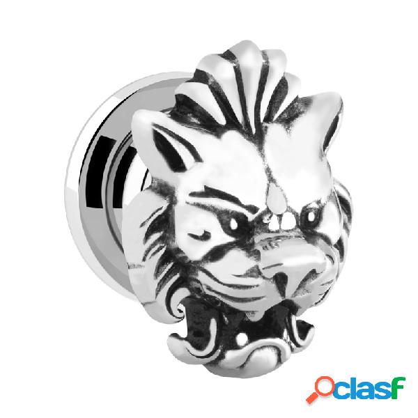 Tunnel screw-on (Acciaio chirurgico, argento) con lion head