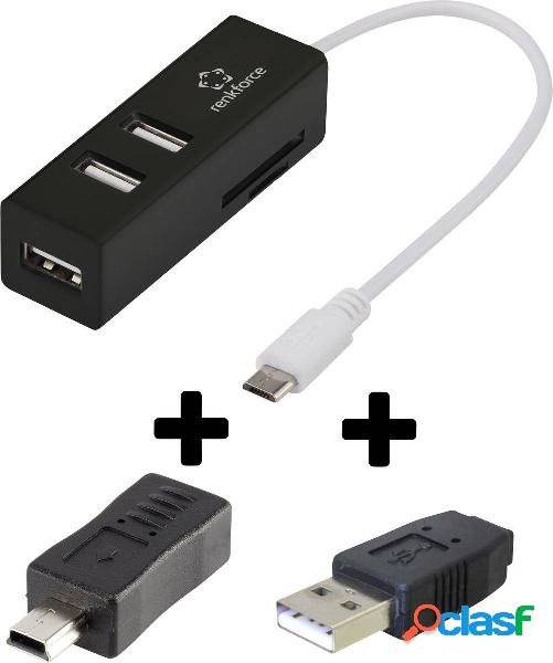 Universale Renkforce hub USB 2.0 OTG a 3 porte con lettore