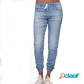 Womens Basic Essential Trousers Patchwork Jeans Full Length