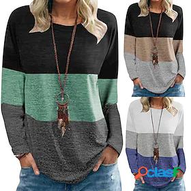 Womens Blouse Color Block Basic Multi Color Round Neck