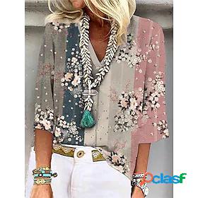 Womens Blouse Flower Casual Daily Holiday Boho 3/4 Length