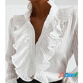 Womens Blouse Plain Party Casual Weekend Long Sleeve Blouse