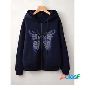 Womens Butterfly Zip Up Hoodie Sweatshirt Hot Stamping Party
