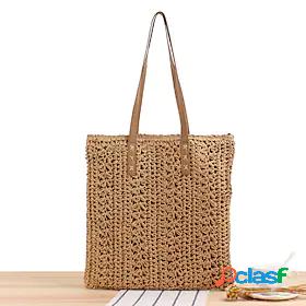 Womens Card Paper Top Handle Bag Straw Bag Shoulder Bag