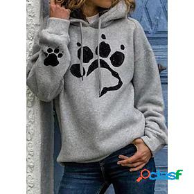 Womens Cat Dog Heart Hoodie Pullover Print Casual Daily