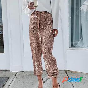 Womens Chic Modern Fashion Sequins Shiny Metallic Straight