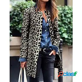 Womens Coat Leopard Print Long EU / US Size Coat Brown Daily