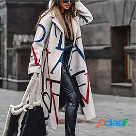 Womens Coat with Pockets Long Coat White Office / Career