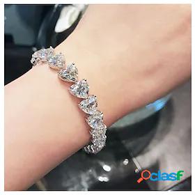 Womens Couples Cubic Zirconia Clear Heart Bracelet Fashion