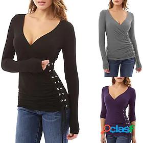 Womens Deep V Yoga Top Solid Color Black Gray Yoga Fitness