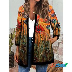 Womens Jacket Casual Jacket Print Regular Coat Green Blue