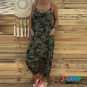 Women's Jumpsuit Camo / Camouflage Backless Print Casual