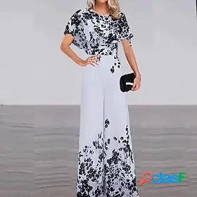 Womens Jumpsuit Print Overlay Print Elegant Crew Neck Wide