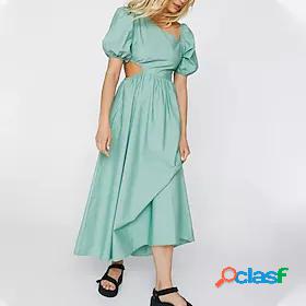 Womens Maxi long Dress A Line Dress Green Short Sleeve Cut