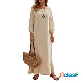 Womens Maxi long Dress Linen Dress Beige Long Sleeve