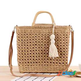 Womens Polyester Cotton Crossbody Bag Top Handle Bag Straw