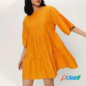 Womens Short Mini Dress A Line Dress Orange Half Sleeve