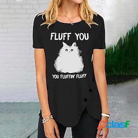 Women's T shirt Tee Cat Text Daily Weekend Cat Animal