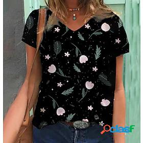 Women's T shirt Tee Flower Casual Floral Short Sleeve T