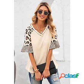 Womens T shirt Tee Leopard Casual Weekend Painting Short