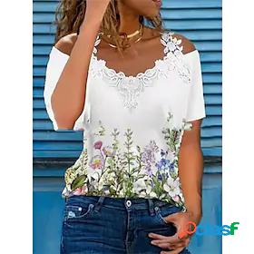 Womens T shirt Tee Off Shoulder Print Daily Flower / Floral