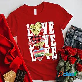 Womens T shirt Tee Plaid Heart Color Block Casual Valentines