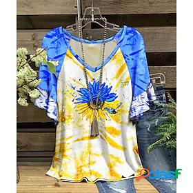 Womens T shirt Tee Tie Dye Sunflower Casual Weekend Floral