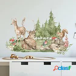 cartone animato cervo foresta scoiattolo fiori e piante
