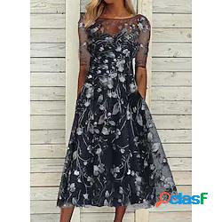 da donna vestito a trapezio vestito midi blu mezza manica