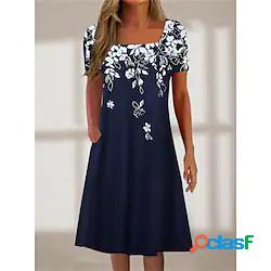 da donna vestito a trapezio vestito midi blu navy manica