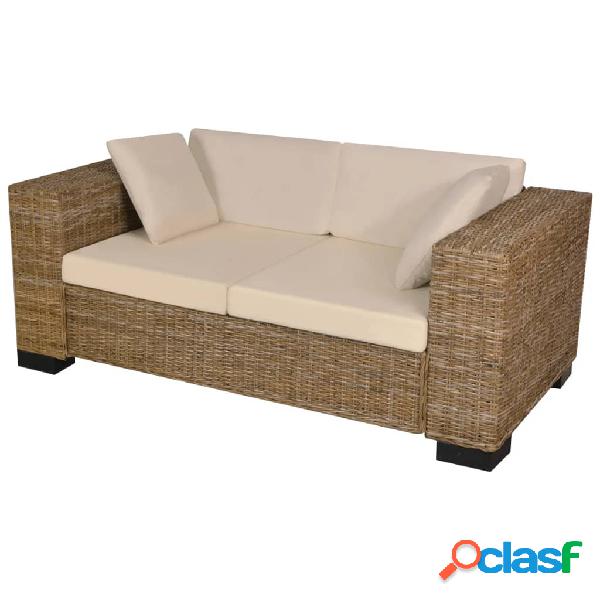 vidaXL Divano a 2 Posti 7 pz in Rattan Naturale