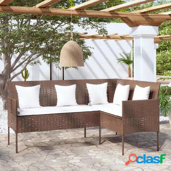 vidaXL Divano a Forma di L con Cuscini in Polyrattan Marrone