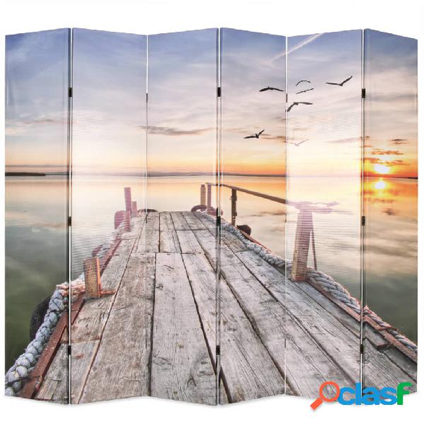 vidaXL Paravento Pieghevole 228x170 cm Stampa Lago