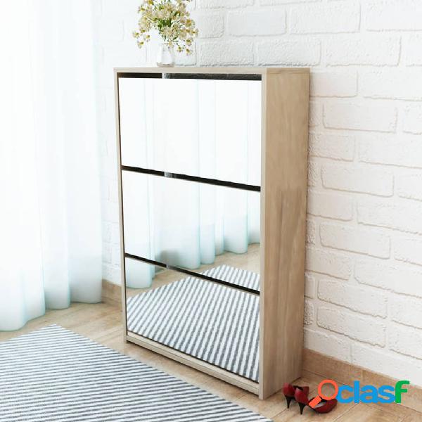 vidaXL Scarpiera a 3 Strati con Specchio Rovere 63x17x102,5