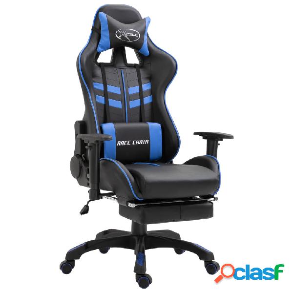 vidaXL Sedia da Gaming con Poggiapiedi Blu in Similpelle