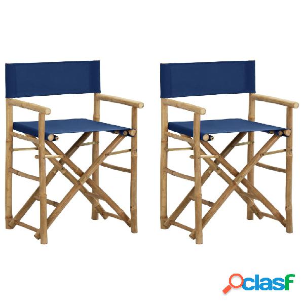 vidaXL Sedie da Regista Pieghevoli 2 pz Blu in Bambù e Tela