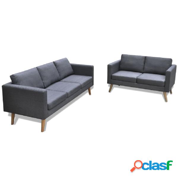 vidaXL Set Divani a 2 e a 3 Posti in Tessuto Grigio Scuro