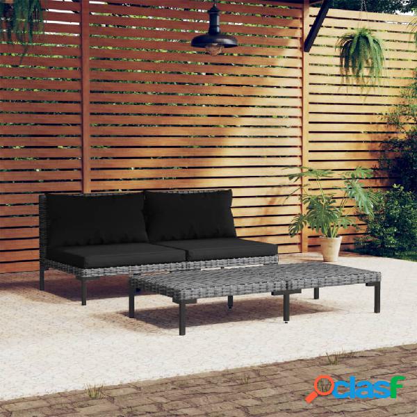 vidaXL Set Divani da Giardino 3 pz Grigio Scuro Polyrattan