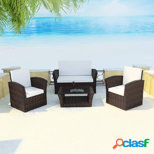 vidaXL Set Divani da Giardino 4 pz con Cuscini in Polyrattan