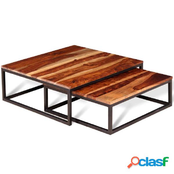 vidaXL Set Tavolini ad Incastro 2 pz in Legno Massello di