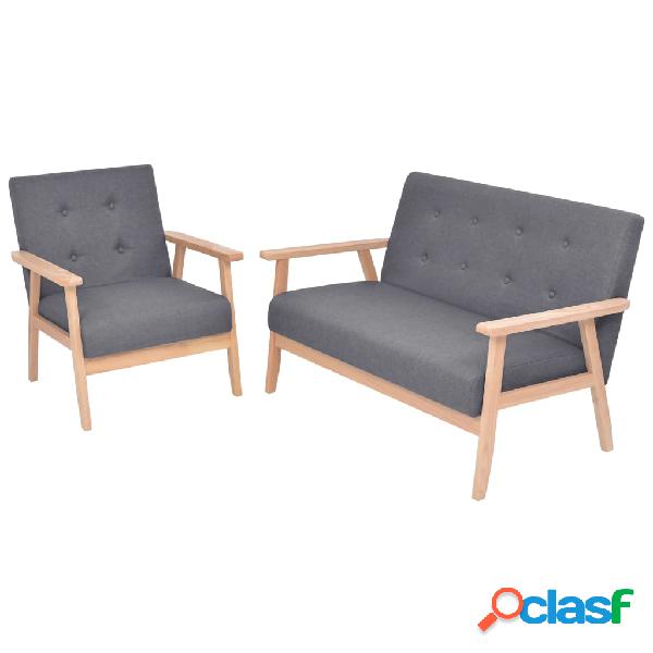 vidaXL Set di Divani 2 pz in Tessuto Grigio Scuro