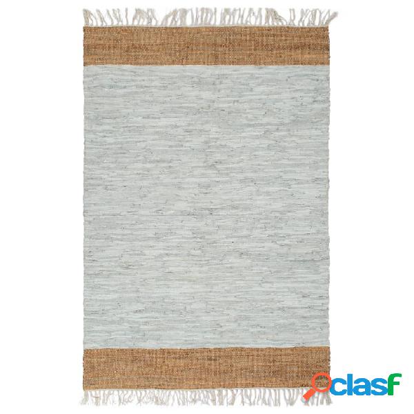 vidaXL Tappeto Chindi Artigianale Pelle 160x230 cm Grigio